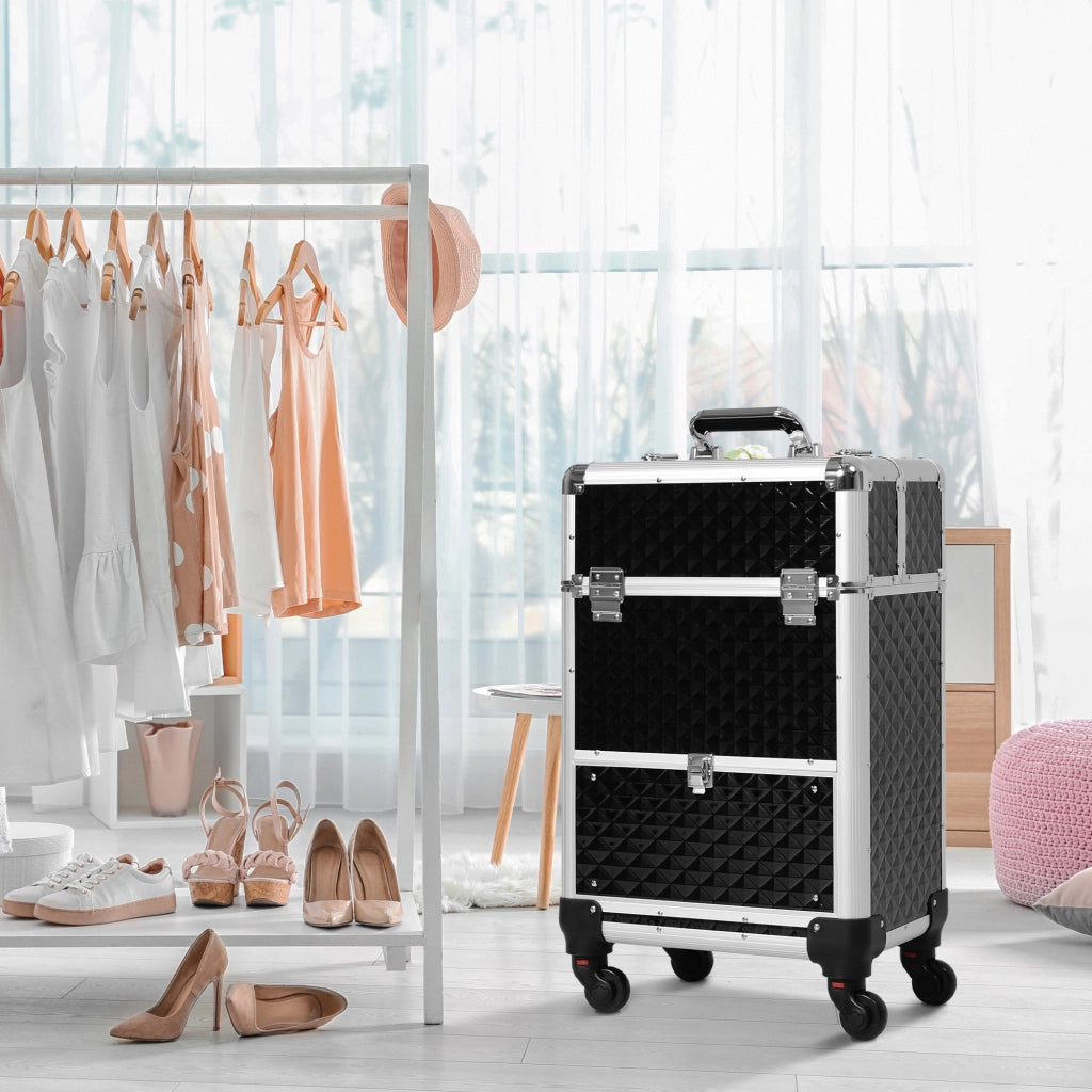 Maletta Trucco Professionale con Cassetto ¨C zephmum ¨C 34x25x62 cm Nero