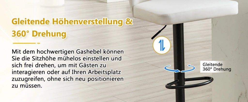 Sgabello da bar girevole imbottito con schienale ergonomico regolabile in altezza poggiapiedi base ampia in pu bianco