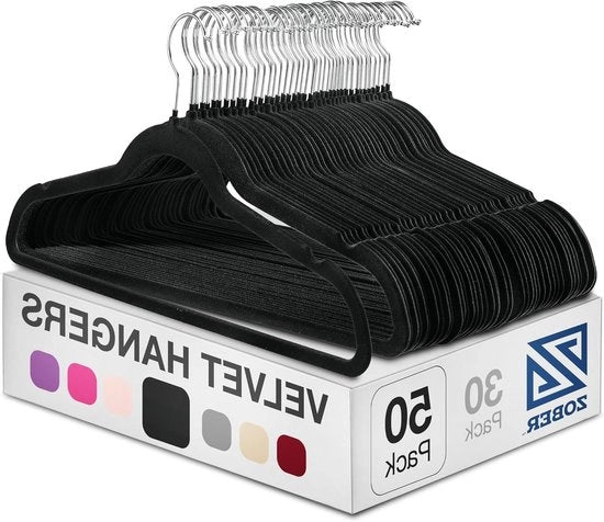 Hangers antiscivolo con pelle in flusso - 50 pezzi con gancio giratorio a 360 gradi - nero