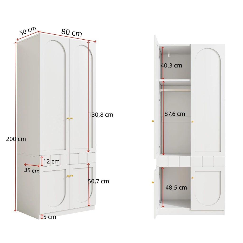 Set Armadio 2 Ante e Vetrina ¨C MINIMAL ¨C Bianco, 80x50x200 cm