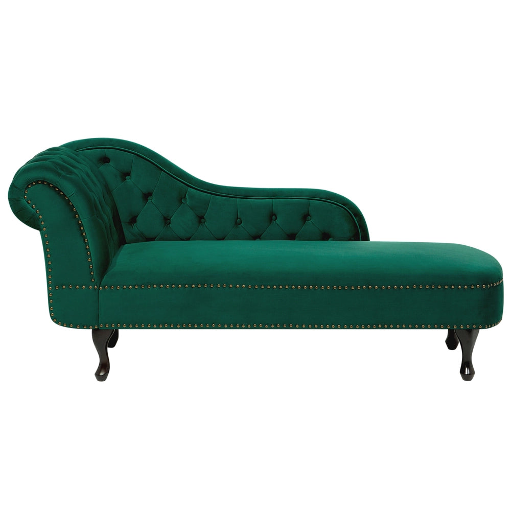 Chaise longue Verde versione sinistra Velluto Con Bottoni Inchiodati