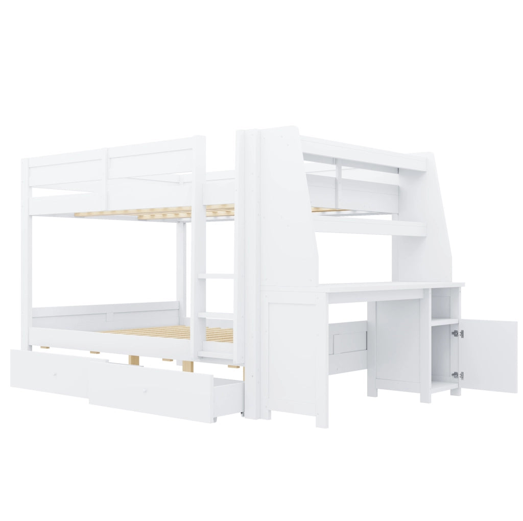 Letto a castello alto 140 x 200 cm con scrivania, contenitore e cassetti