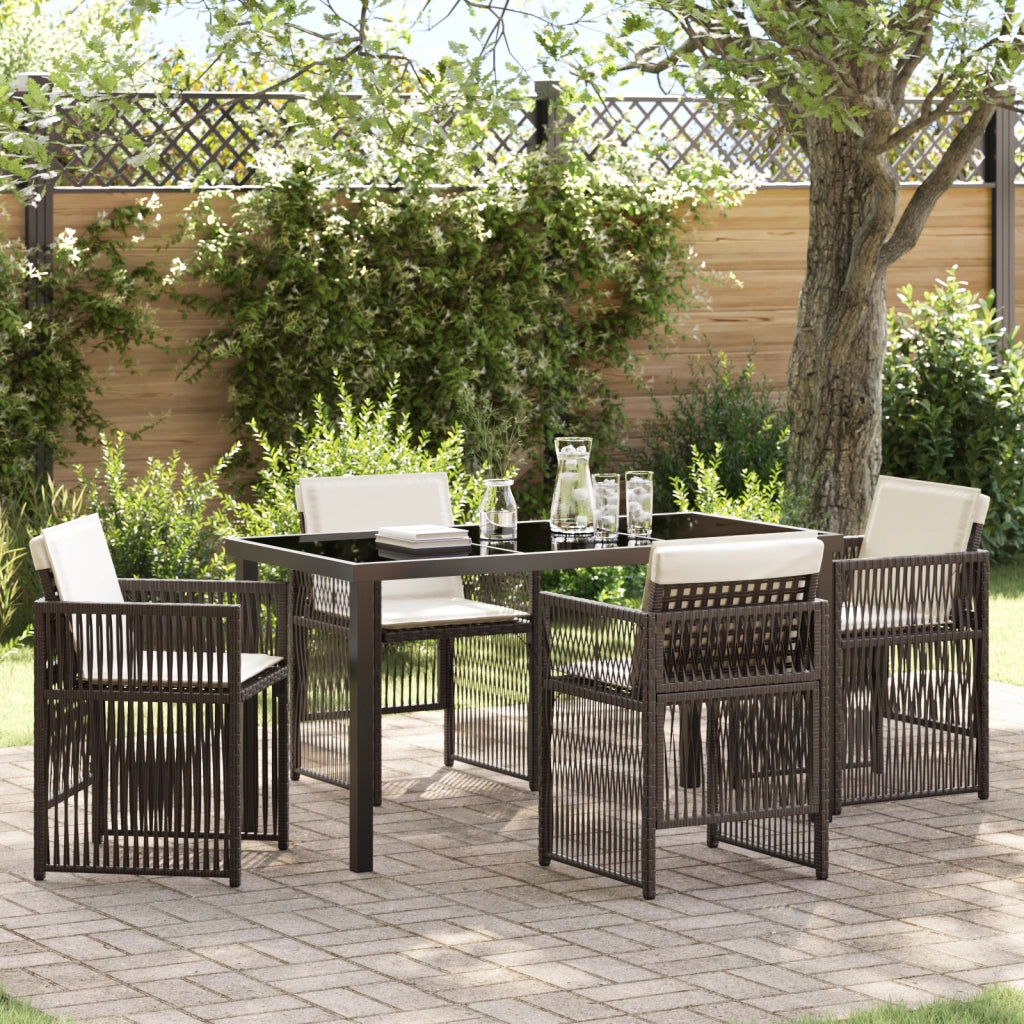 Set da Pranzo da Giardino  da 5 Pezzi con Cuscini Marrone Rattan Sintetico