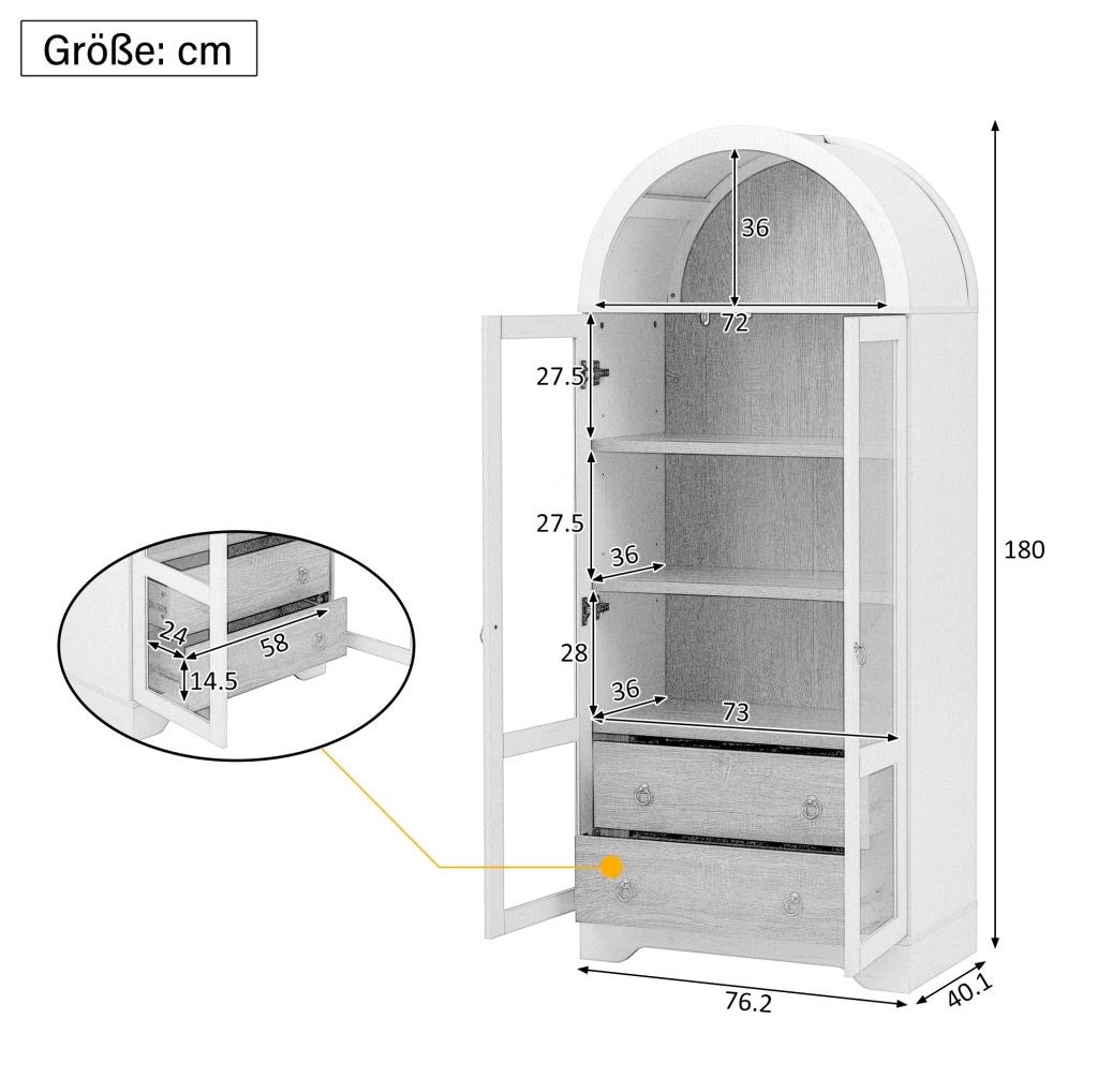 CREDENZA ALTA 76,2x40,1x180 cm Nera in MDF e vetro