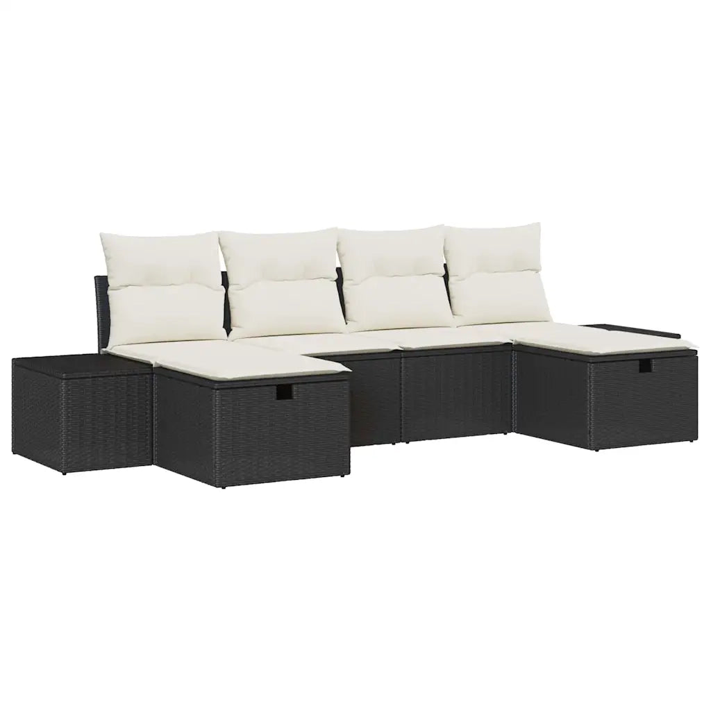 Set Divano da Giardino con cuscino 6 pcs Nero polyrattan 3359416