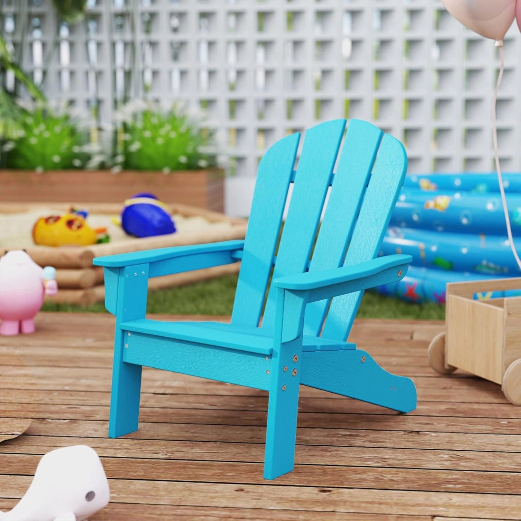 Sedia Adirondack per Bambini da Giardino, Sedie Ergonomica in HDPE con Schienale Inclinato e Braccioli, Poltrona per Interno ed Esterno, per Bambini 3 a 8 Anni, 52 x 53,5 x 64 cm (Azzuro)