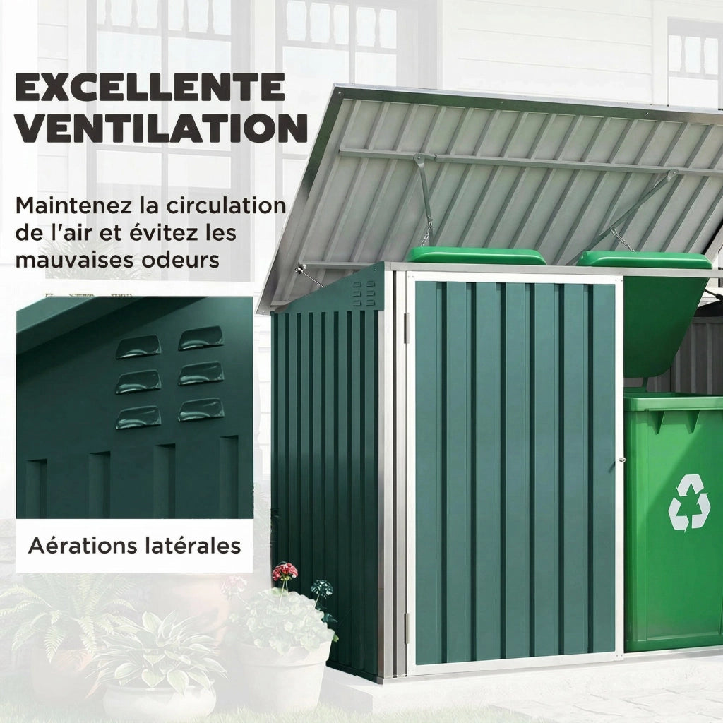 Contenitore Copri Bidoni da Giardino ¨C Xylo ¨C Acciaio Galvanizzato Verde 180x108x130cm