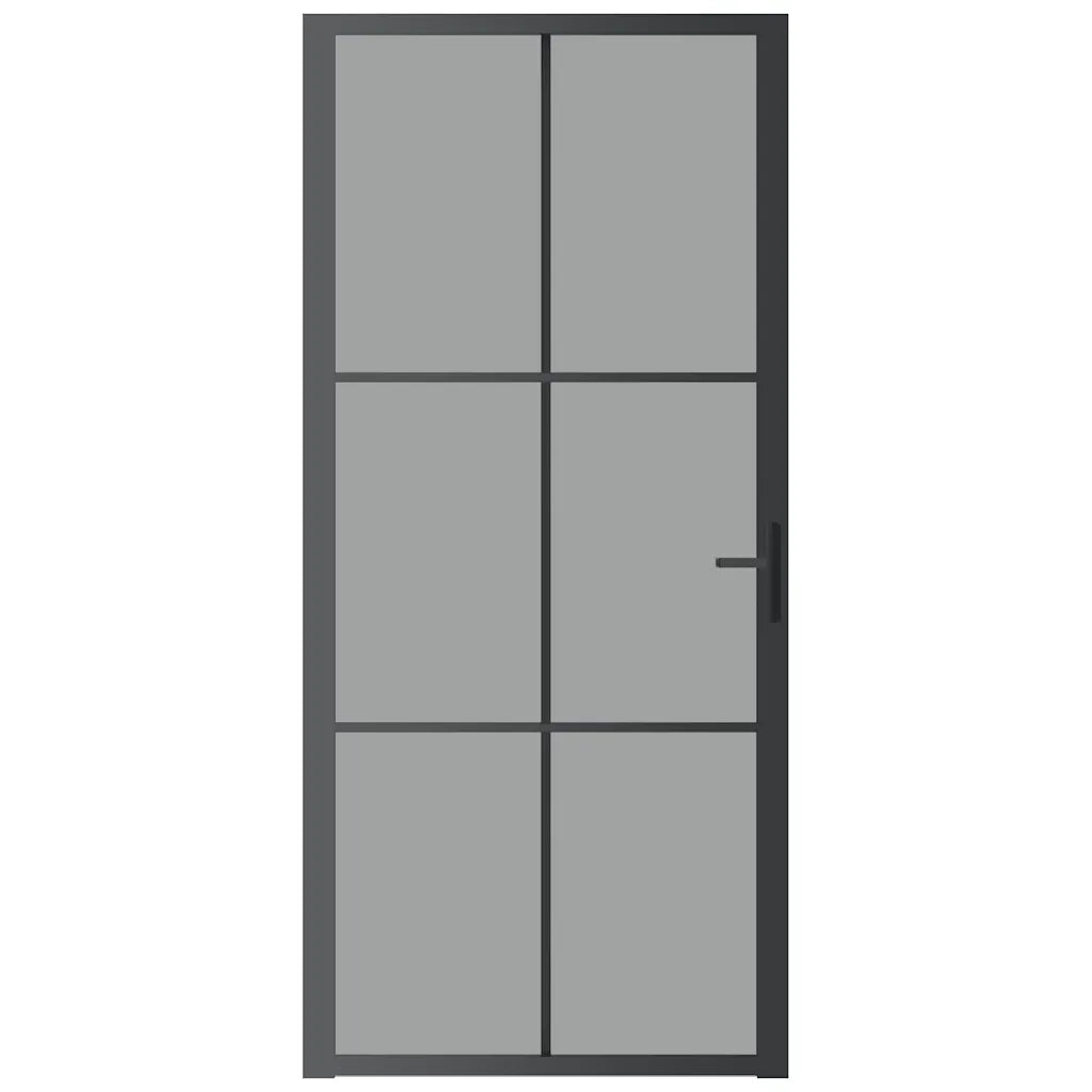 Porta Interna 93x201,5 cm Nera in Vetro ESG e Alluminio cod mxl 77579