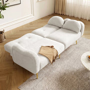 OKWISH Divano Letto 2 Posti, Schienali Regolabili in 3 Posizioni con 2 Cuscini, Tessuto Effetto Lana e Schiuma, Bianco