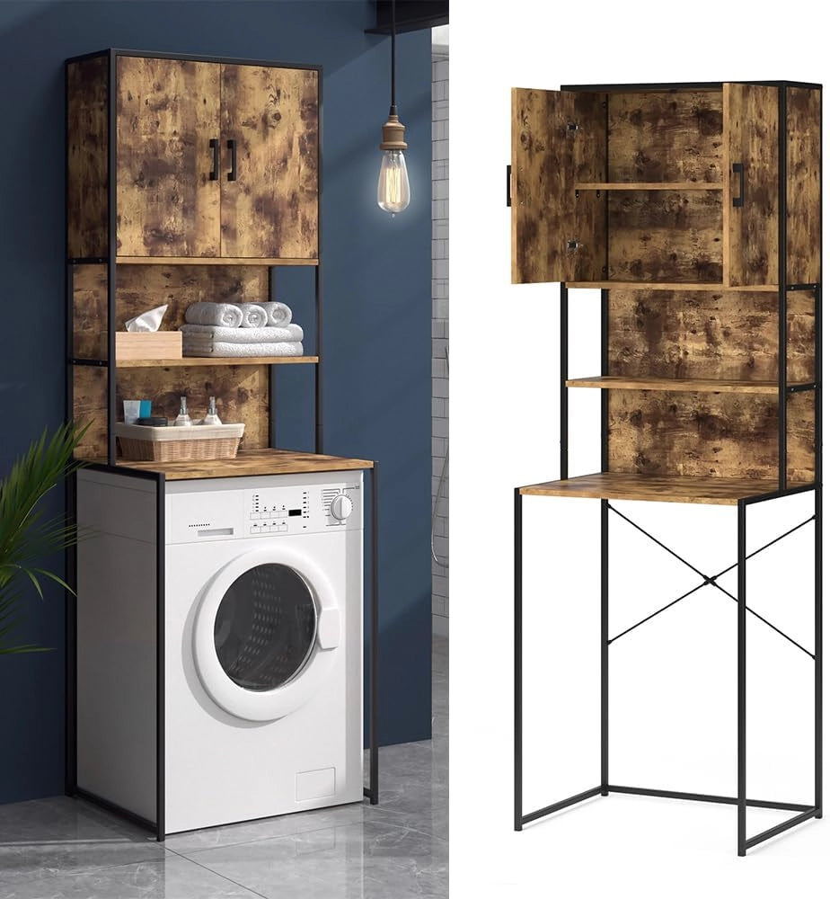 Mobile lavatrice Fyrk, Rovere rustico, 64 x 189 cm, per riporre risparmiando spazio sopra la lavatrice