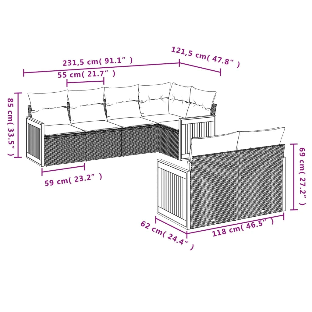 Set Divani da Giardino con Cuscini 7pz Nero Polyrattan