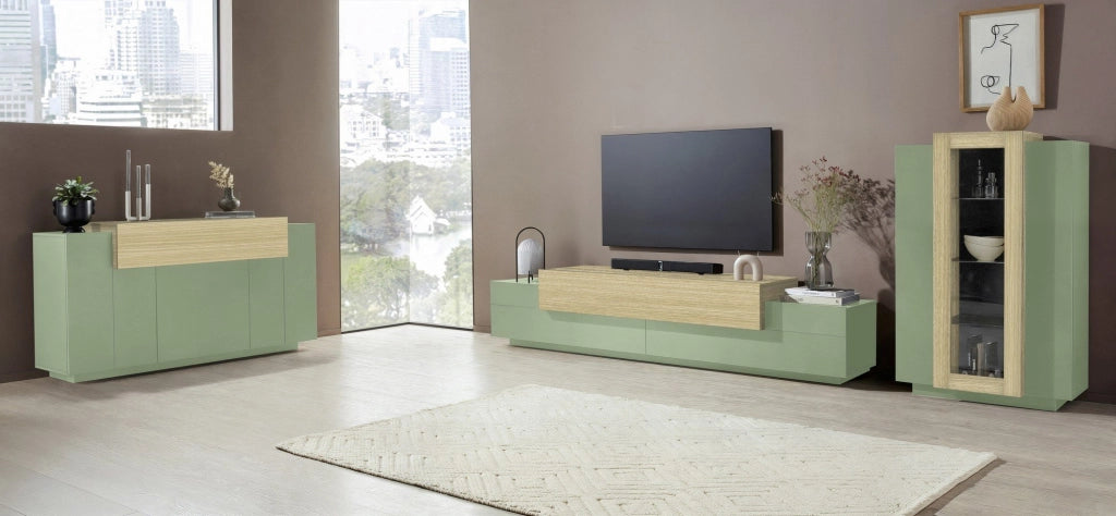 Curino, Mobile Porta tv 3 Ripiani Made in Italy, 240x45x51.5h cm Verde