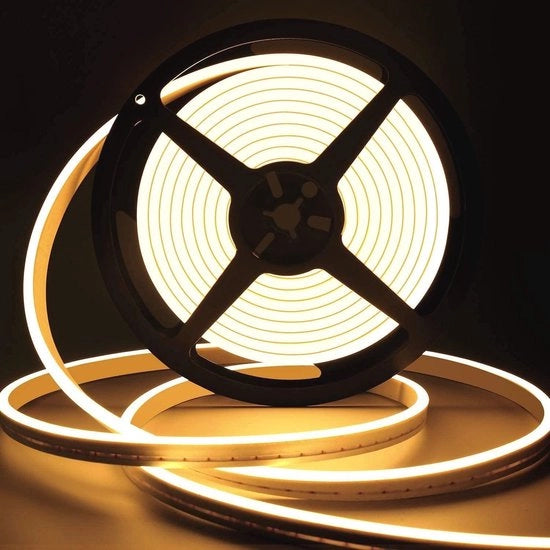 Striscia LED 5 metri calda bianca 12V regolabile - neon impermeabile 3000K - striscia luminosa flessibile da assemblaggio inclusa alimentazione e controller per interni esterni - cucina casa decorazione