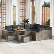 Set di divano da giardino 12 pezzi con cuscini grigi in polyrattan acacia