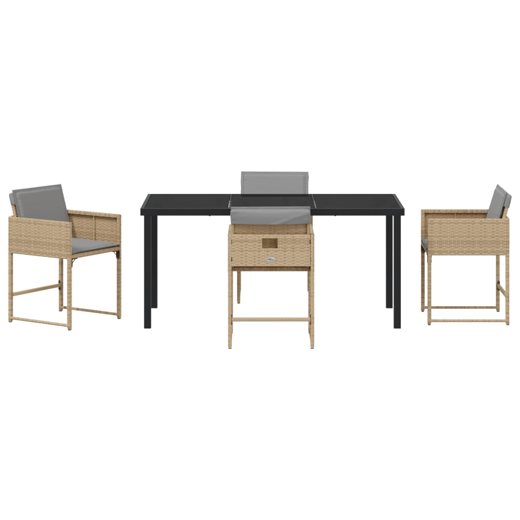 Set da Pranzo da Giardino 5 Pezzi con Cuscini Rattan Polipropilene Beige