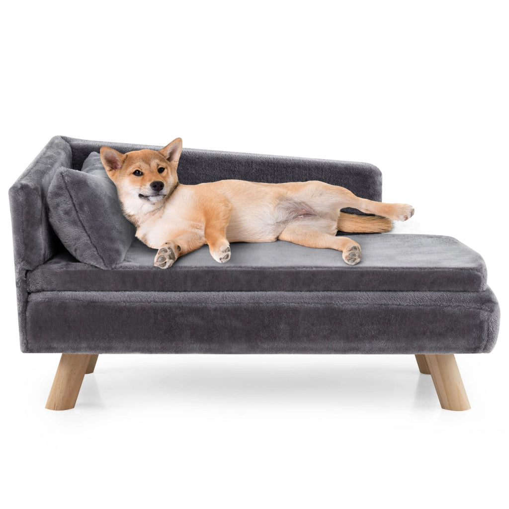 Divano letto per cani con cuscino imbottito rimovibile e morbido cuscino-Sofa per animali Gambe in legno robuste Grigio