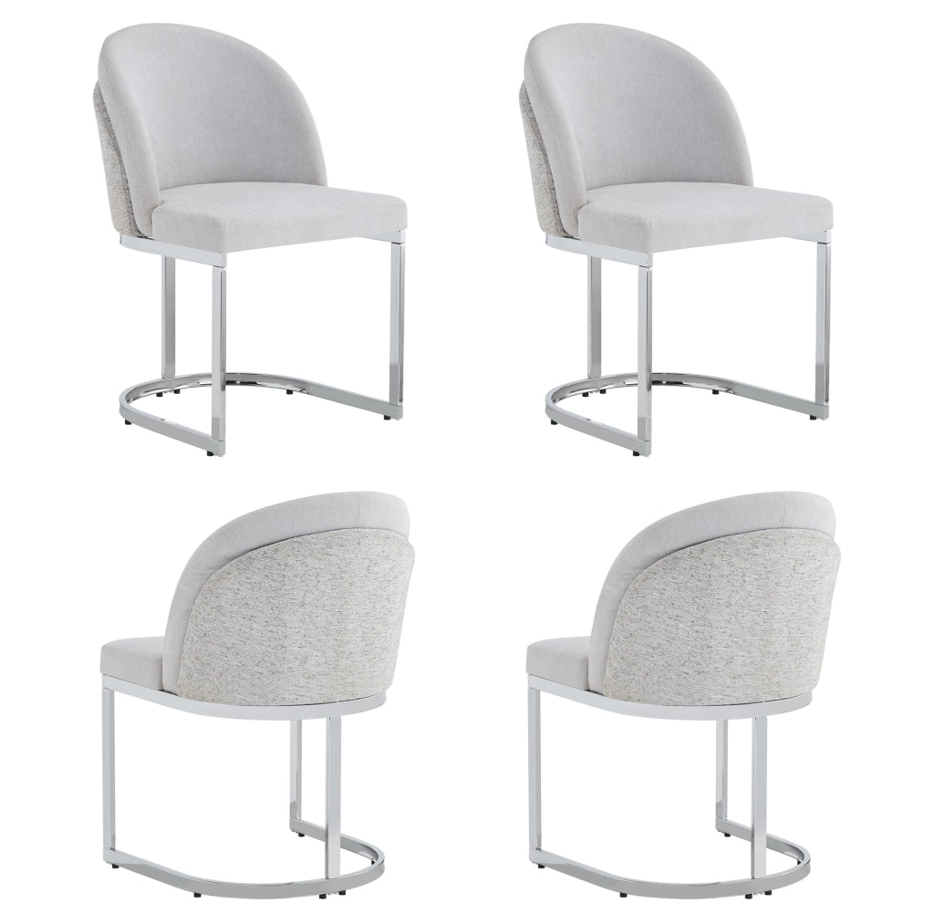 Set di 4 sedie da pranzo 59x52x85 cm con doppio schienale in chenille grigio e argento