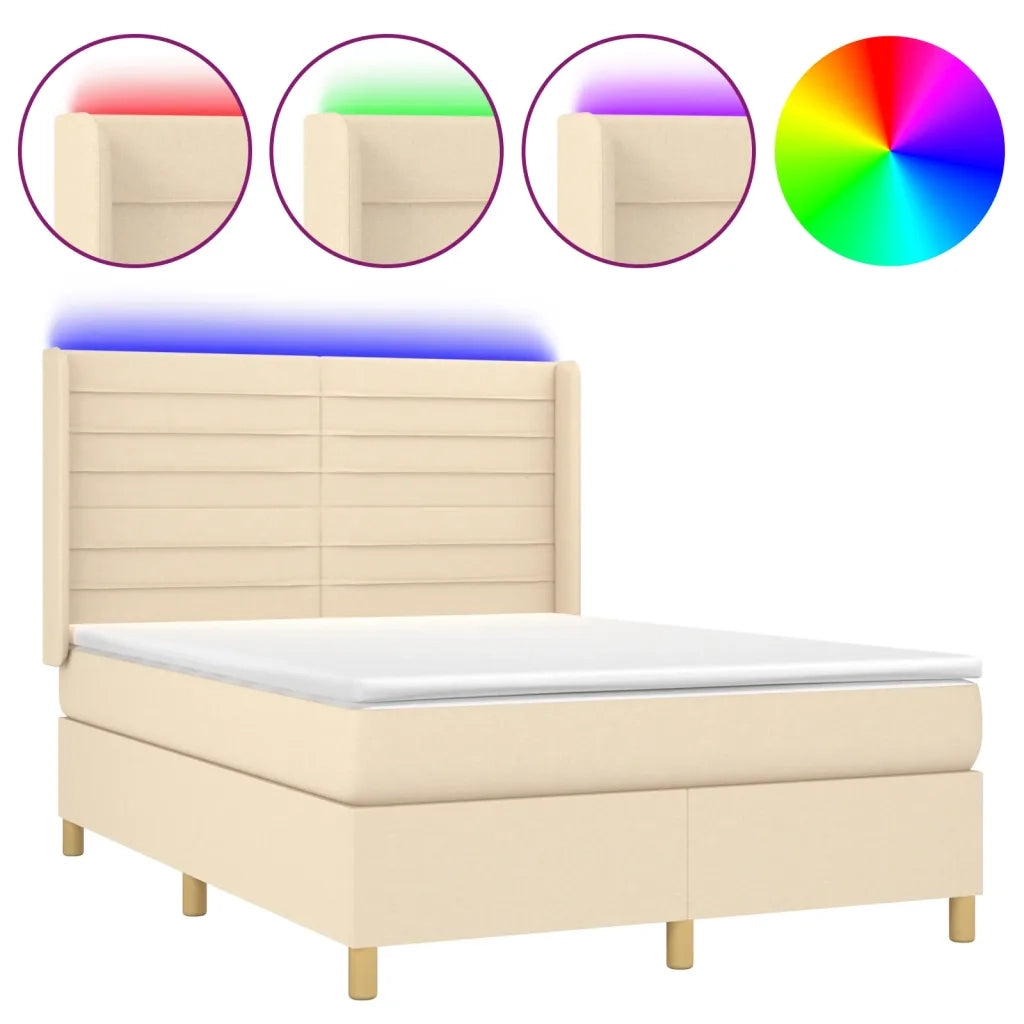 Letto a Molle con Materasso e LED Crema 140x190 cm in Tessuto 3138954
