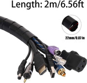 Cassaforte per cavi, 2m/6.56ft tubo per organizzare cavi per PC, TV e computer, protezione cavi, lunghezza fai da te, nero, ∅0.87