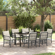 Set da Pranzo da Giardino 7 Pezzi con Cuscini Nero Rattan PE