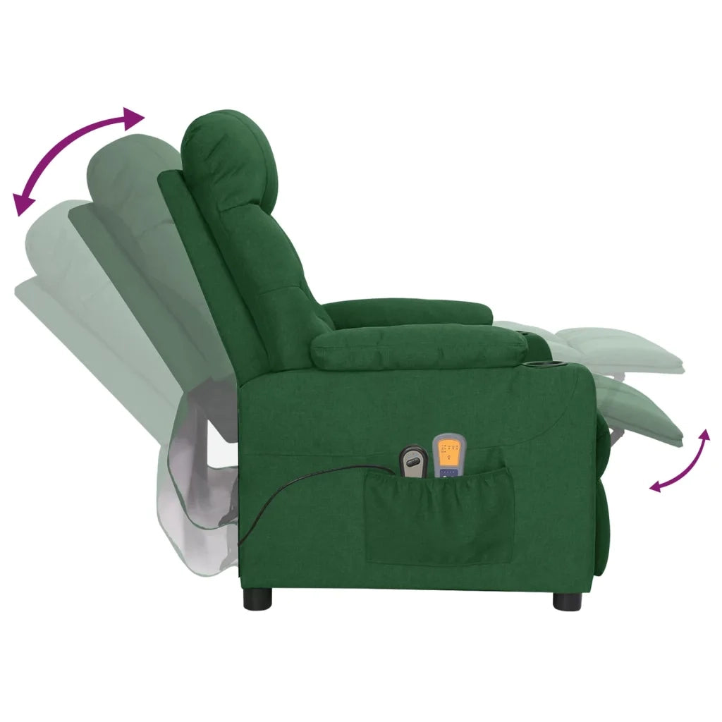 Poltrona Massaggiante | Sedia Relax Elettrica Verde Scuro in Tessuto