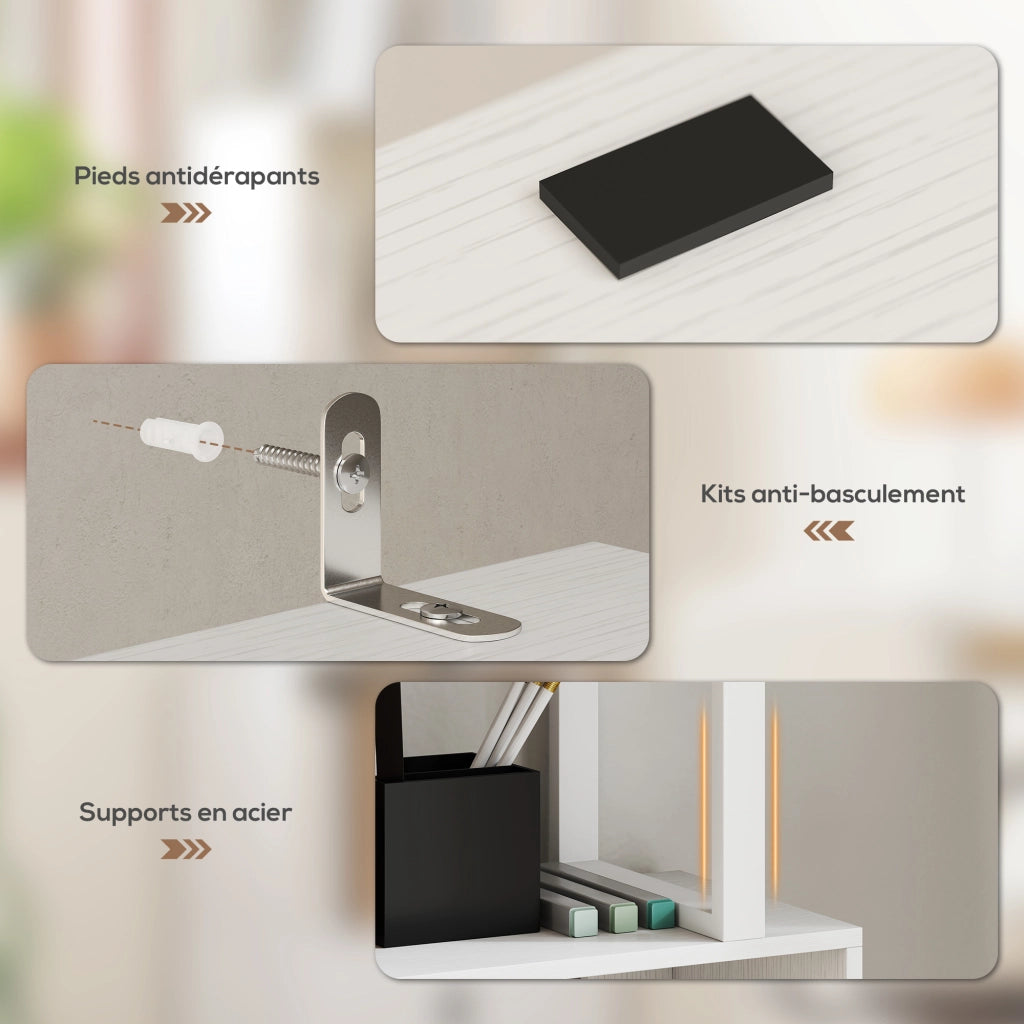 Libreria 5 livelli con ante e scaffali ¨C zephmum ¨C bianco 60x23.8x179.2 cm