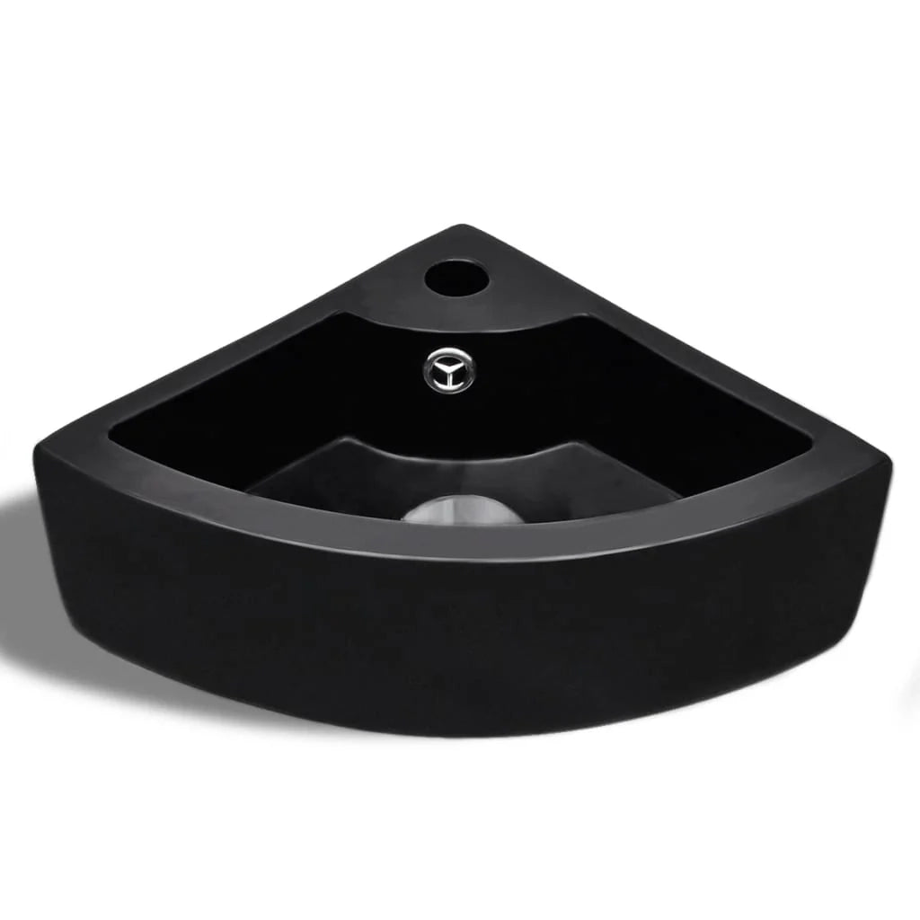 Lavabo da bagno con foro per troppopieno/rubinetto 45 x 32 cm ceramica nera 02_0002499