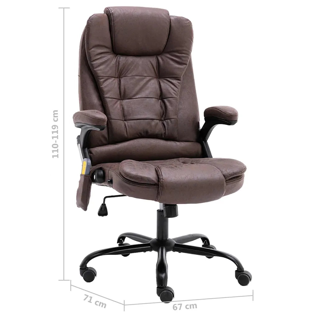 Sedia da Ufficio | Sedia da Gaming Massaggiante Marrone Scuro in Scamosciato