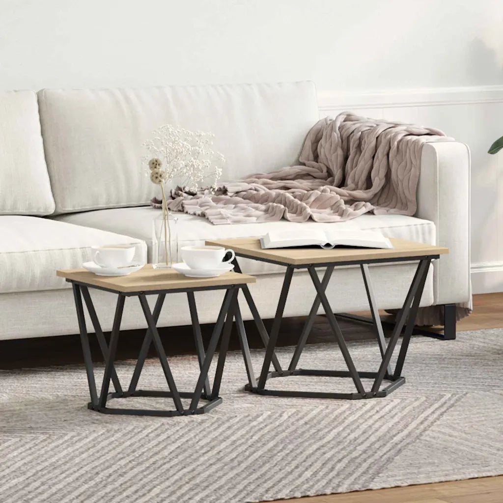Set 2 pz Tavolini da salotto | Tavolino da caff¨¨ | Tavolino da Soggiorno Rovere Sonoma Legno ingegnerizzato e acciaio