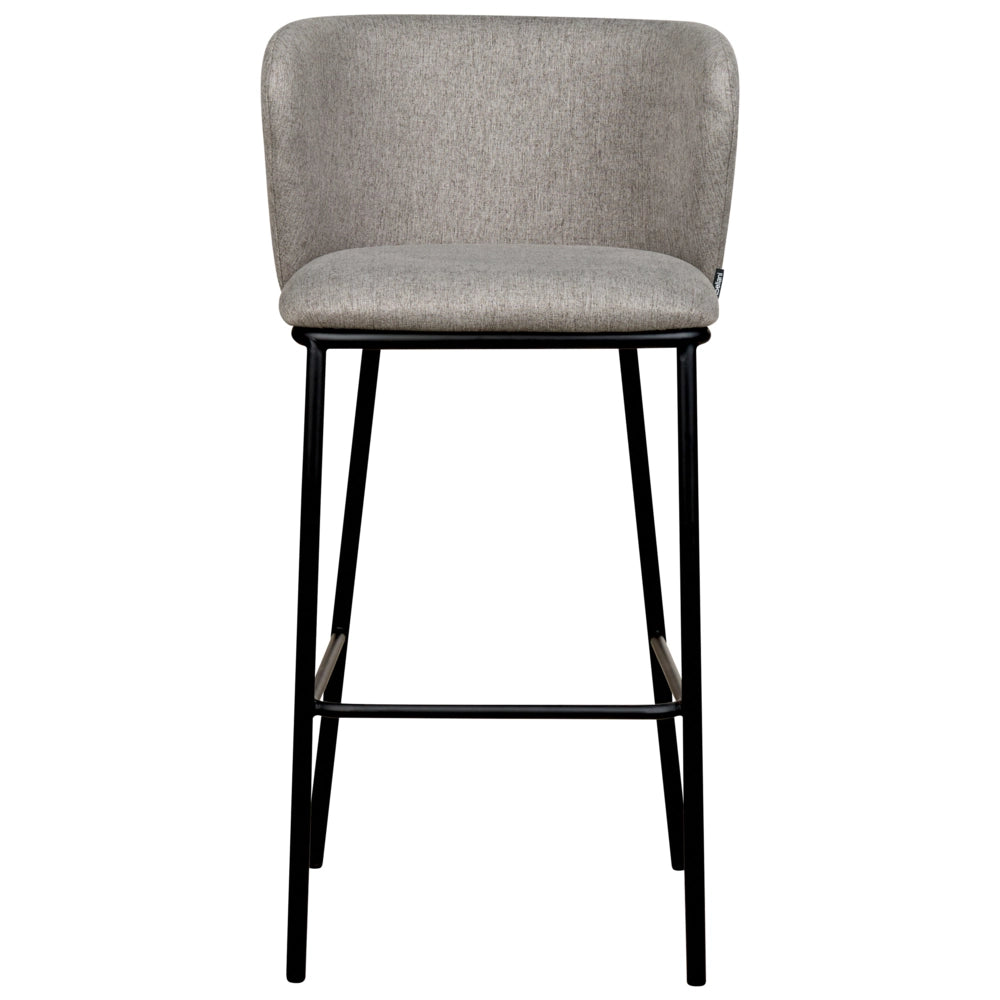 Set di 2 sedie da bar Rivestimento in bouclé grigio Gambe in metallo nero Sgabelli senza braccioli Schienale curvo Sala da pranzo moderna Cucina