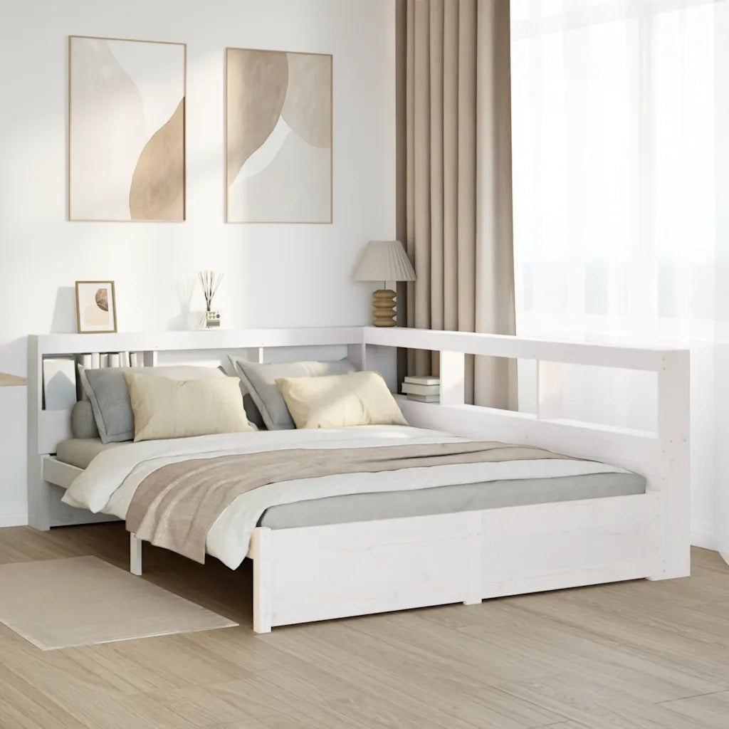 Letto Libreria senza Materasso-Struttura Letto con contenitore Bianco 140x190 cm Legno di Pino 982599