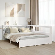 Letto Libreria senza Materasso-Struttura Letto con contenitore Bianco 140x190 cm Legno di Pino 982599