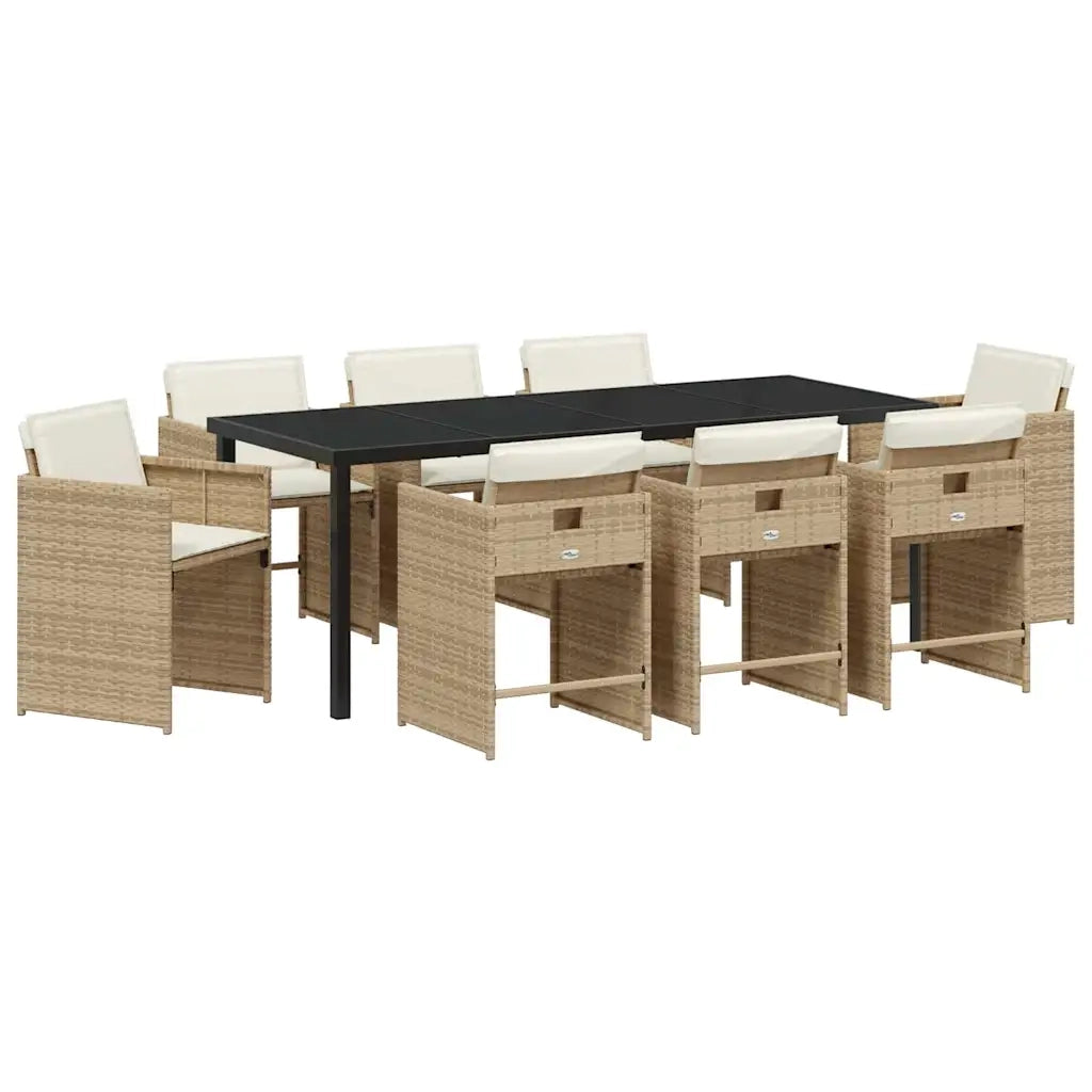 Set da Pranzo per Giardino 9 pcs Beige polyrattan 3380704