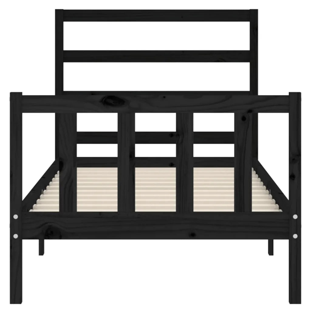 Giroletto con Testiera-Struttura Letto con testiera Nero Small Single in Legno Massello 563491