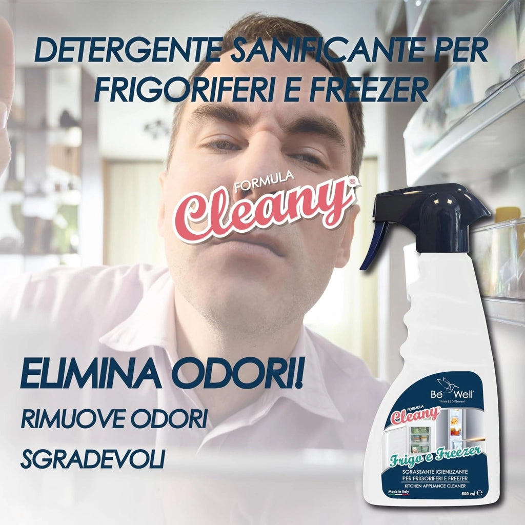 CLEANY Detergente Igienizzante per Frigorifero e Freezer, Spray da 500 ml, Made in Italy, Formula Cleany, Elimina Odori e Grasso, Pulizia Profonda per Elettrodomestici da Cucina