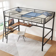 DESMIU Letto a soppalco singolo con scrivania a L e scaffale, 90 × 200 cm, senza materasso, metallo nero