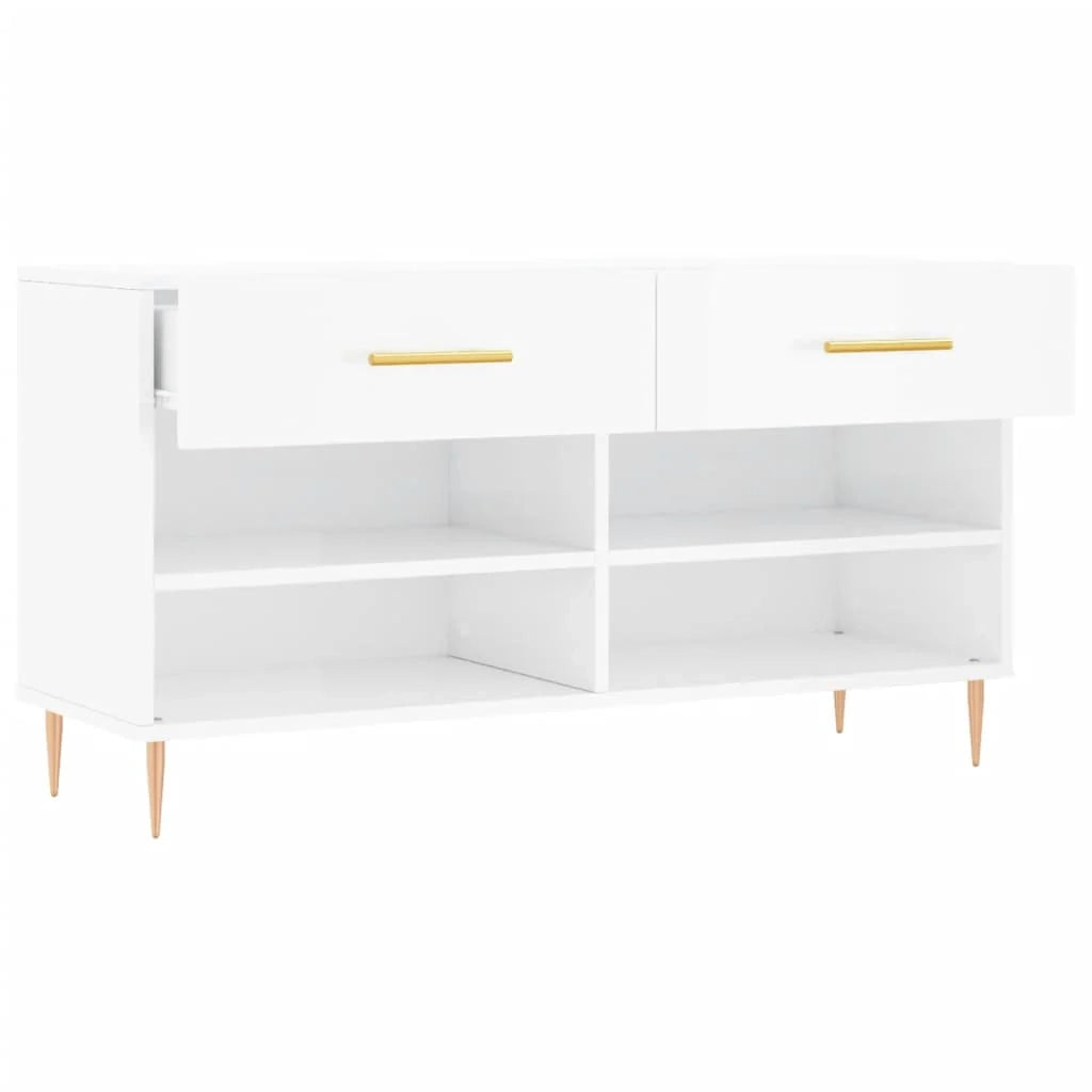 Panca portascarpe/stivali cassettiera mensola mobiletto portaoggetti per ingresso finitura lucida 102 x 35 x 55 cm legno ingegnerizzato bianco 02_0022896