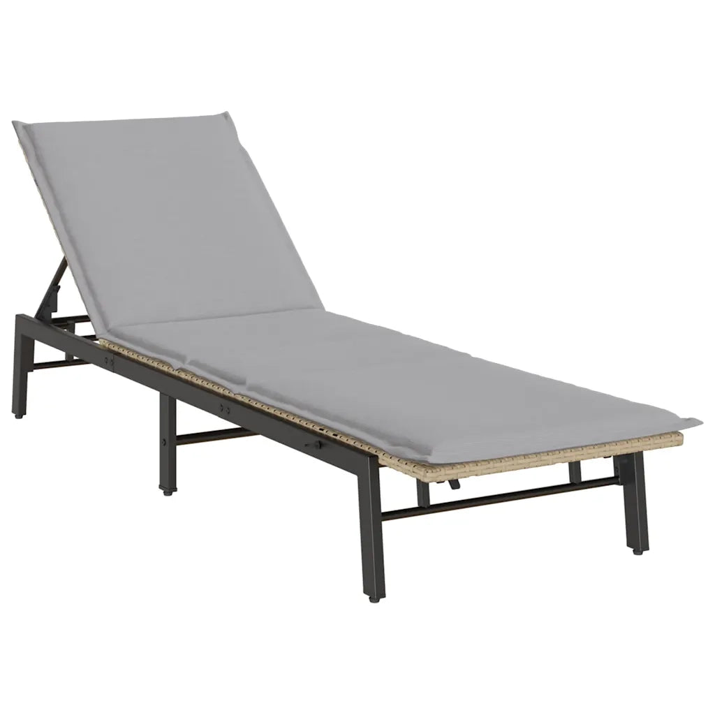 Lettino Prendisole | Sdraio da giardino | Lettino da sole con Cuscini Beige in Polyrattan