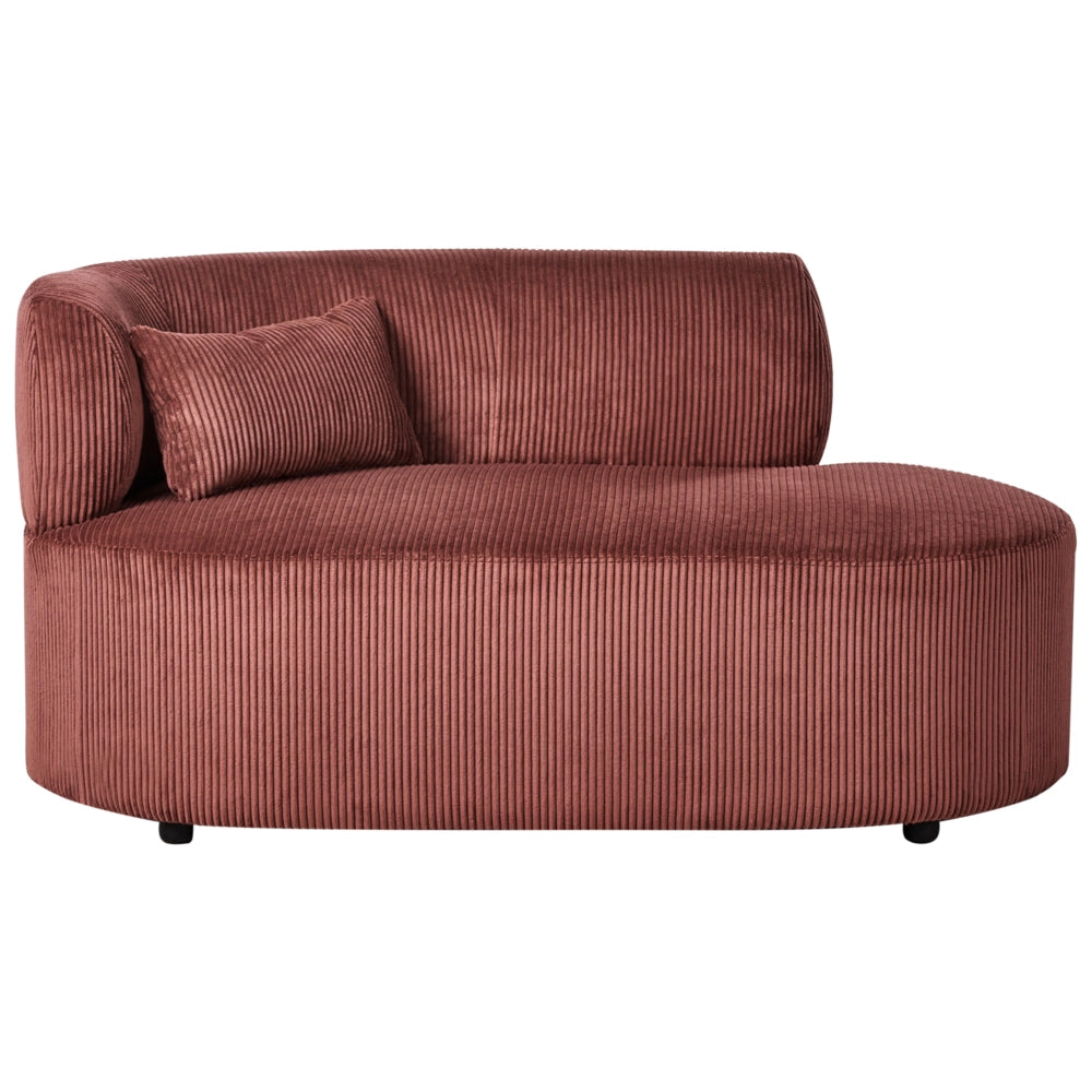 Chaise longue con rivestimento in velluto a coste rosso e cuscino decorativo lato sinistro