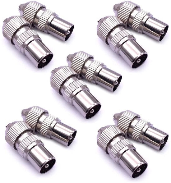 Kit di connettori Coax per antenne TV - 10 pezzi - Realizzato in metallo - Adatto per ricevitori TV - 5 connessioni