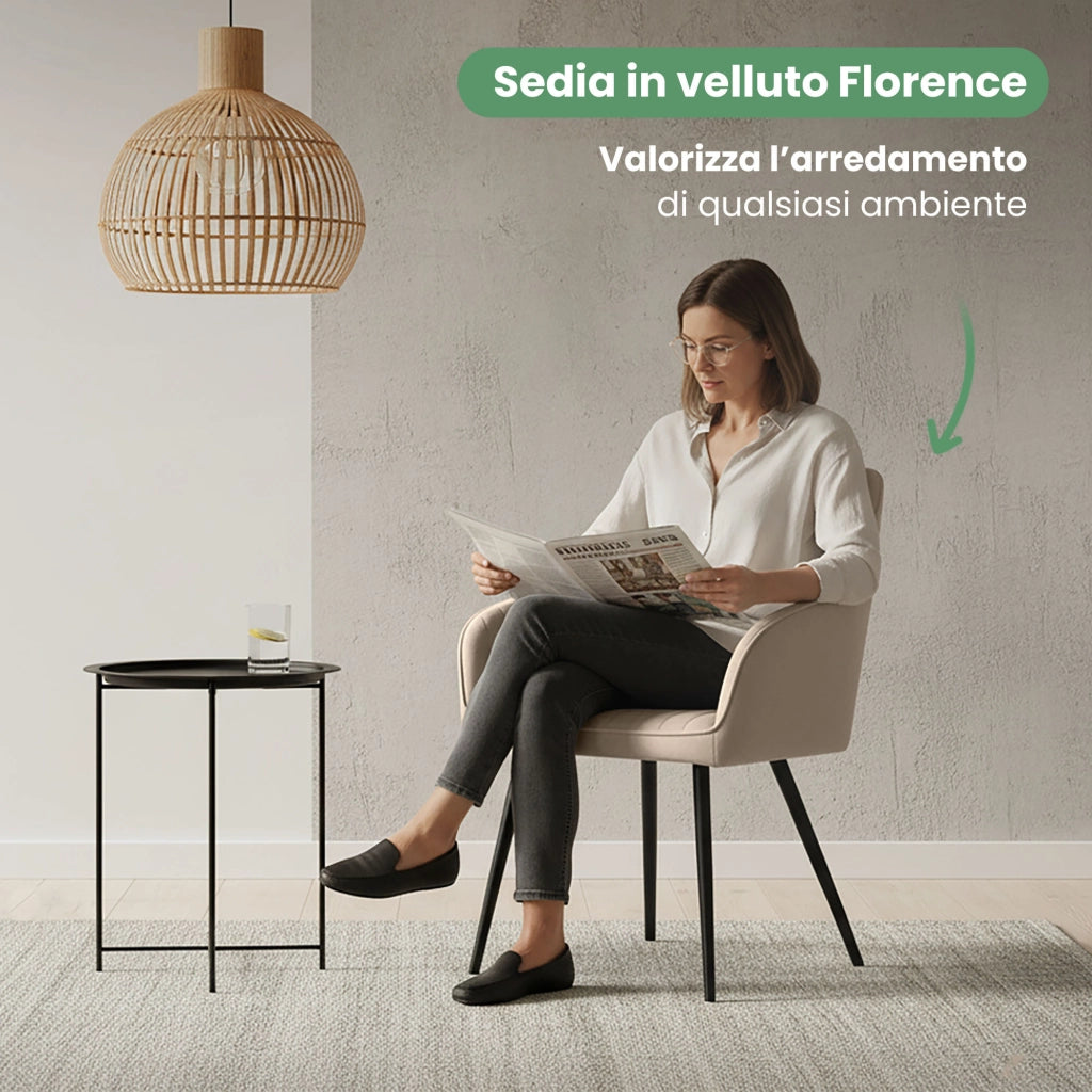 Set di 6 Sedie in velluto con cuciture verticali FLORENCE Beige gambe nere