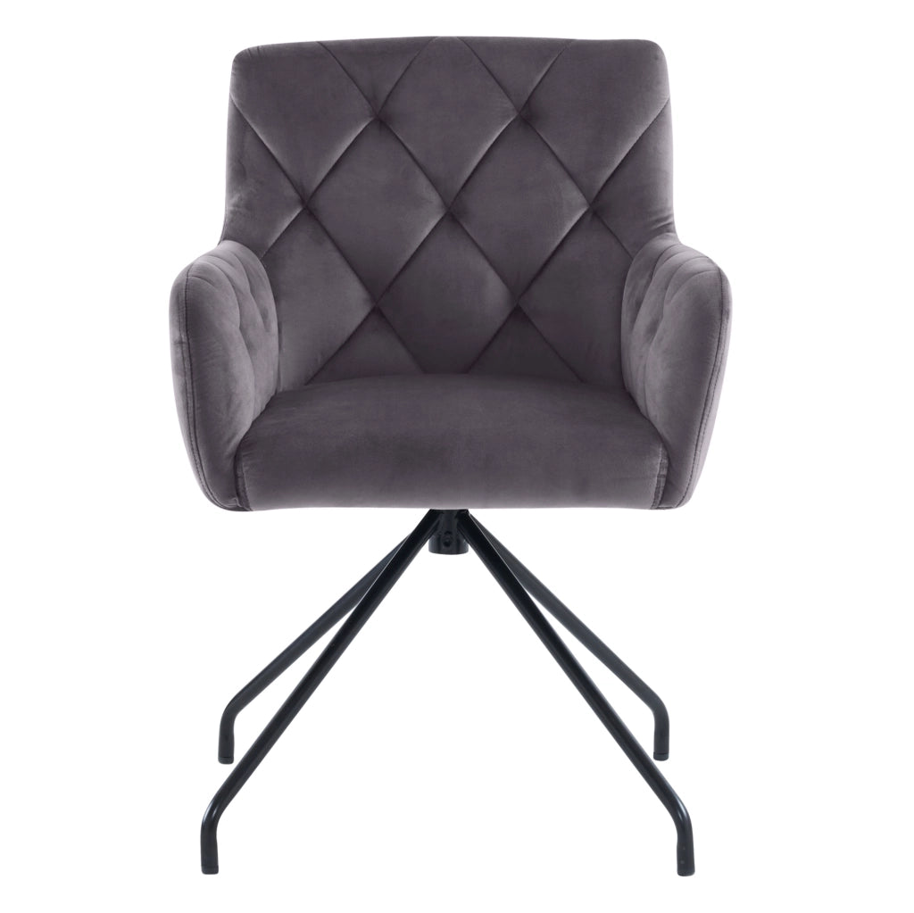 Set di 4 sedie da pranzo in velluto; con braccioli e gambe in metallo; grigio scuro