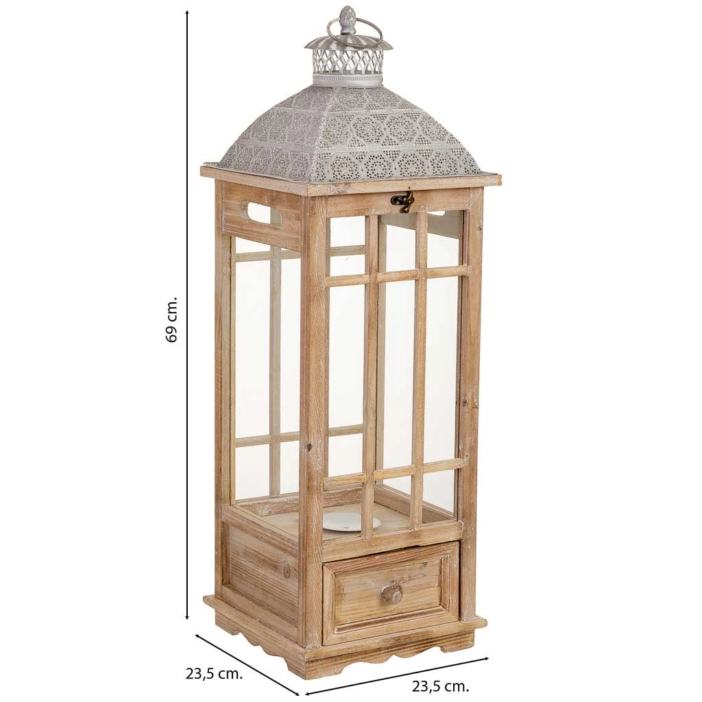 Lanterna in legno beige 23,5x23,5x69h cm