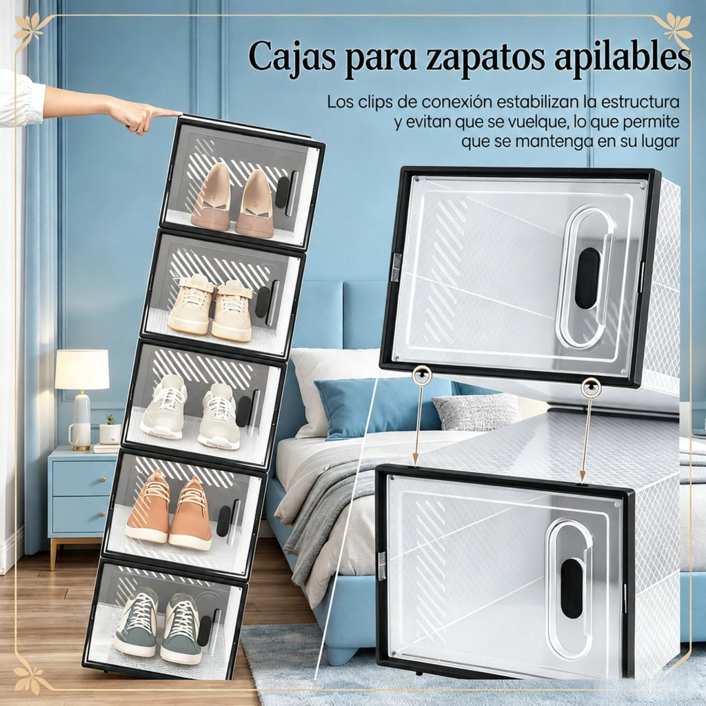 Scarpiera impilabile 75x35，5x111，5 cm nera e trasparente， 18 pezzi