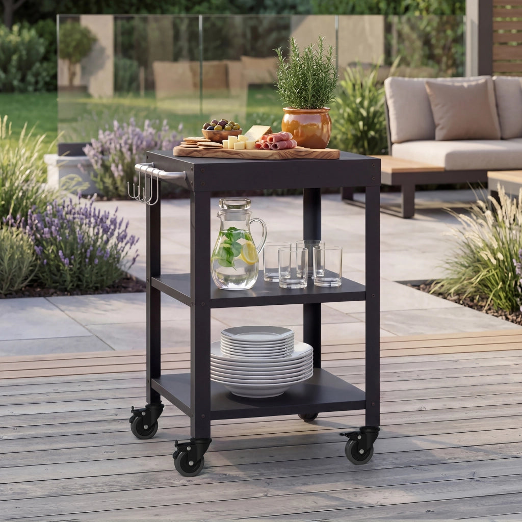 Carrello Portavivande Bolognano di Servizio a 3 Ripiani 81x50x50 cm - Nero opaco casa.pro