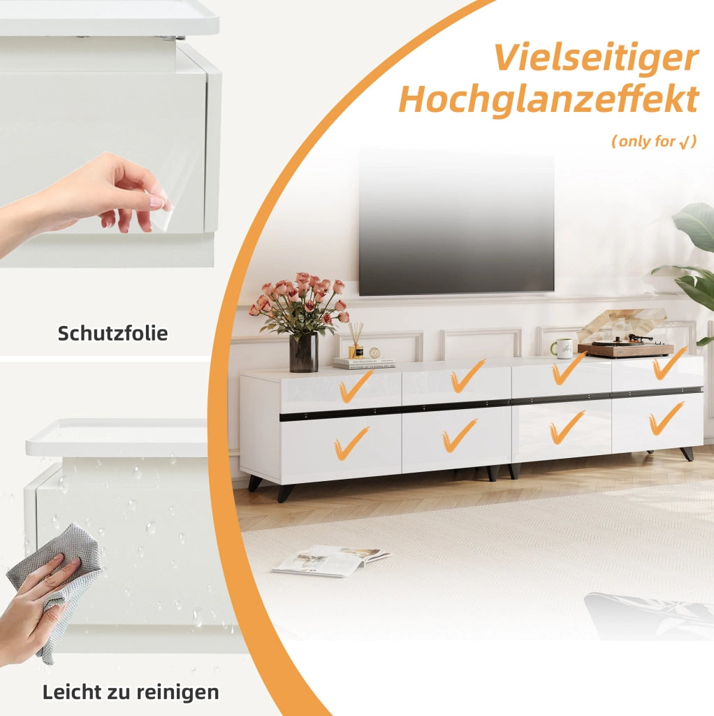 Mobile TV 180x40x49 cm bianco MDF con 4 vani e ripiani regolabili