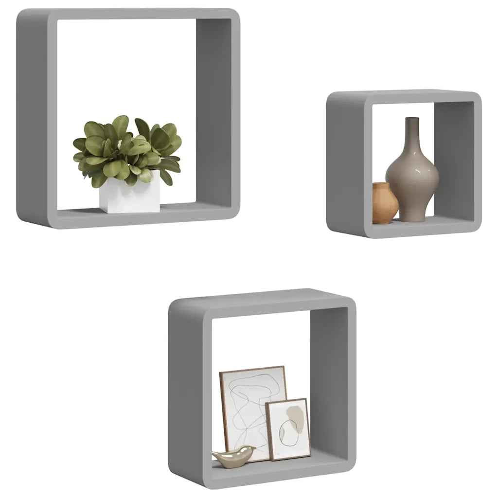 Mensole a Cubo da Parete 3 pz Grigie in MDF cod mxl 69830
