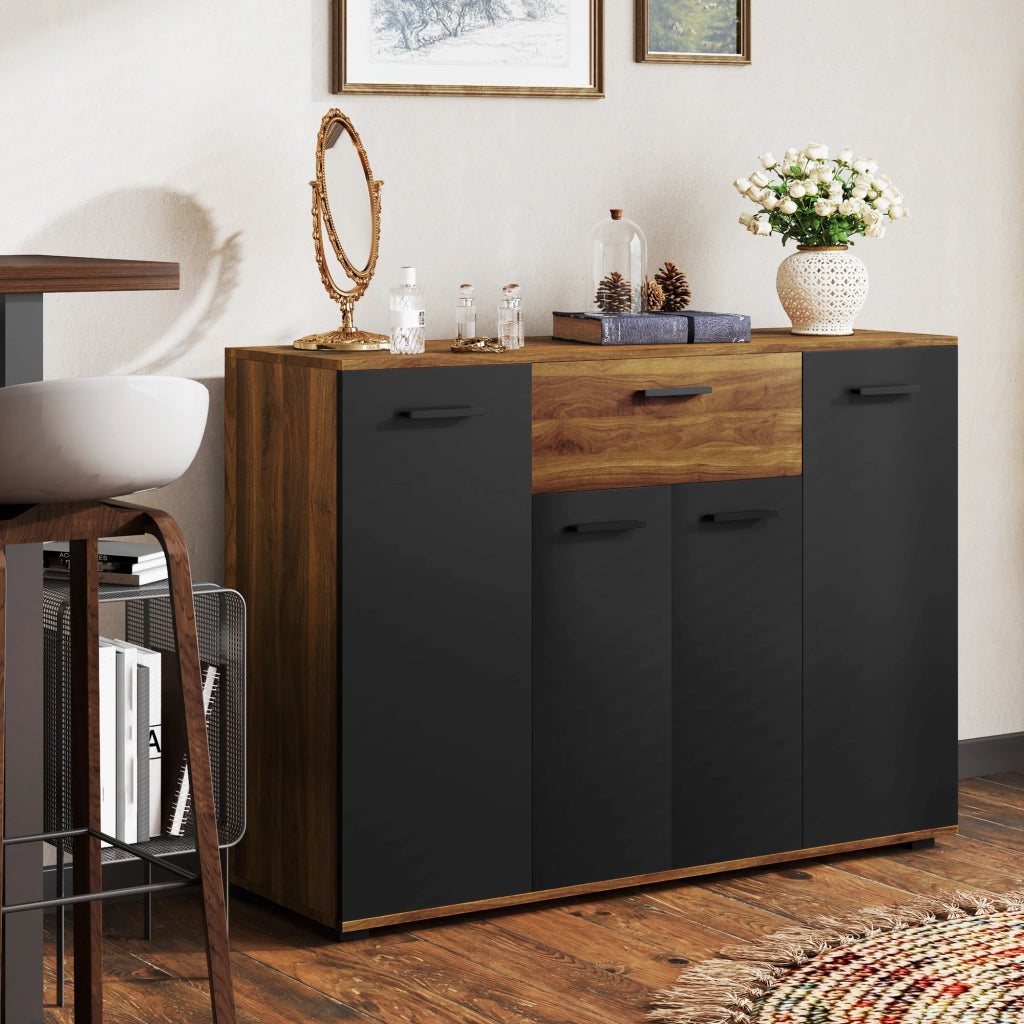 Credenza con 4 ante, cassetti e ripiani regolabili ¨C zephmum ¨C marrone e nero 120x35x85