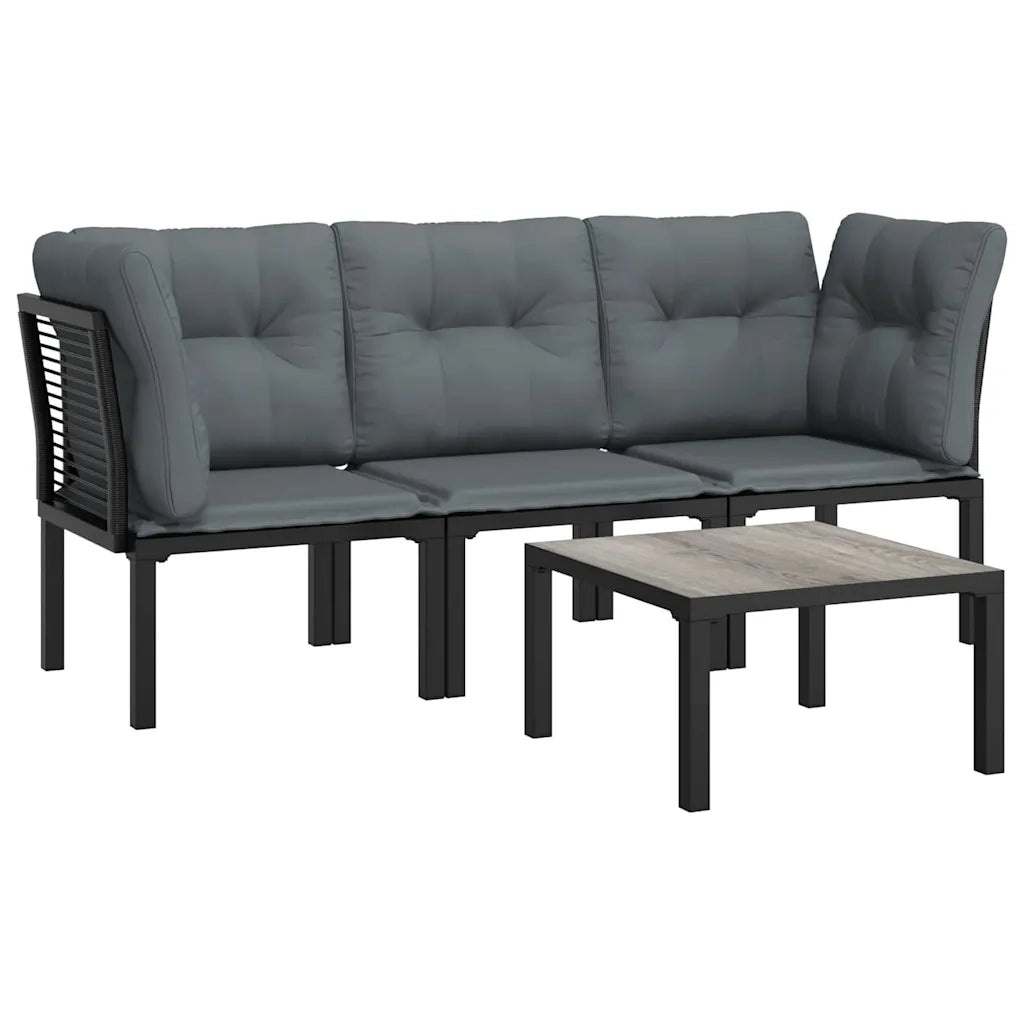 Set Salotto da Giardino 4 pz | Set di Mobili da Esterno Nero e Grigio in Polyrattan