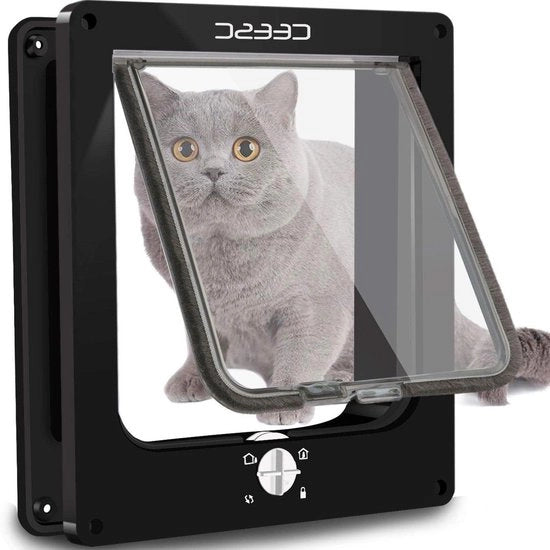 Porta gatto impermeabile con blocco a 4 vie ruotabile per gatti piccoli cani facile da installare e utilizzare versione aggiornata (XL Nero)